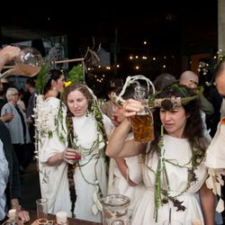 grappa pours with goddesses of the harvest