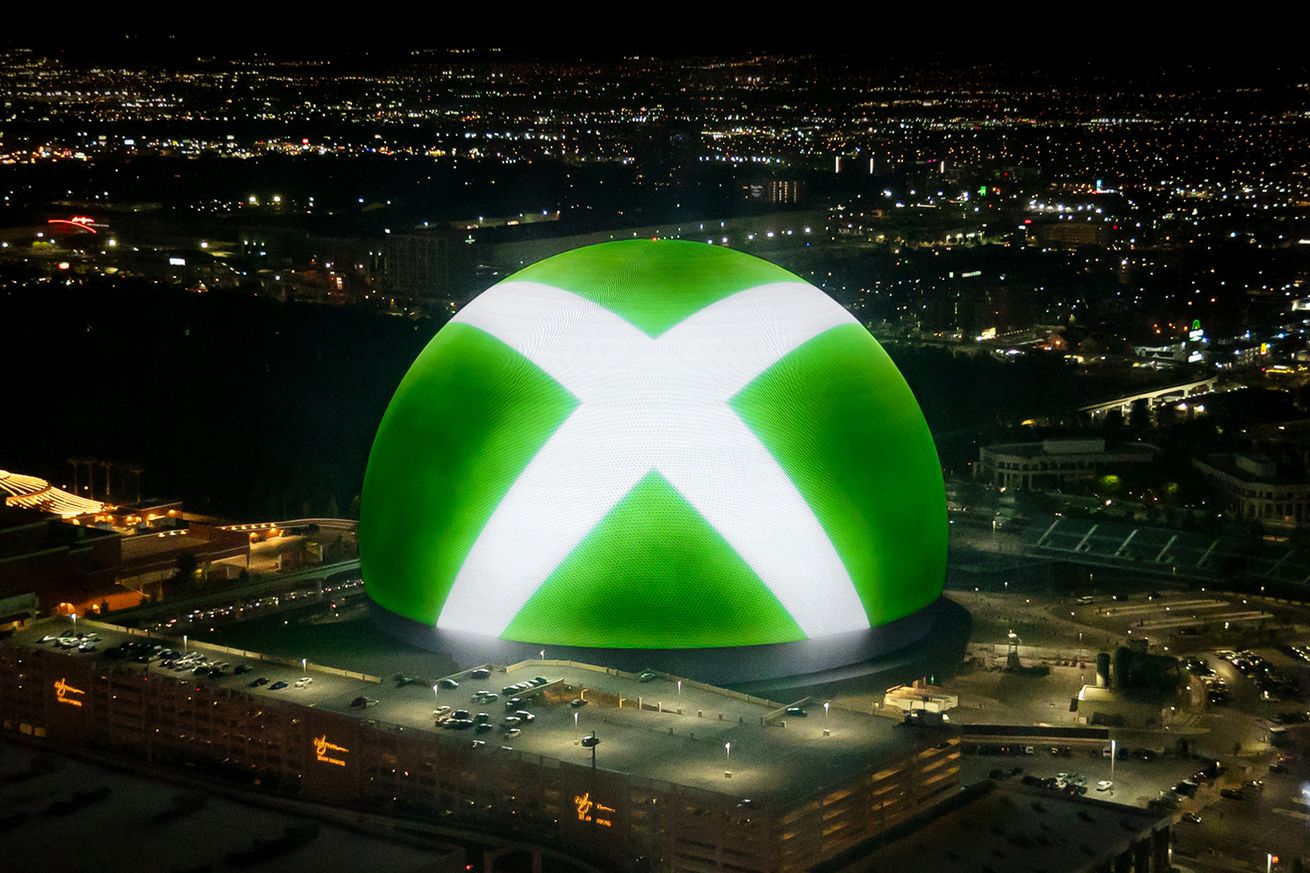 The Sphere in Las Vegas lit up with an Xbox logo