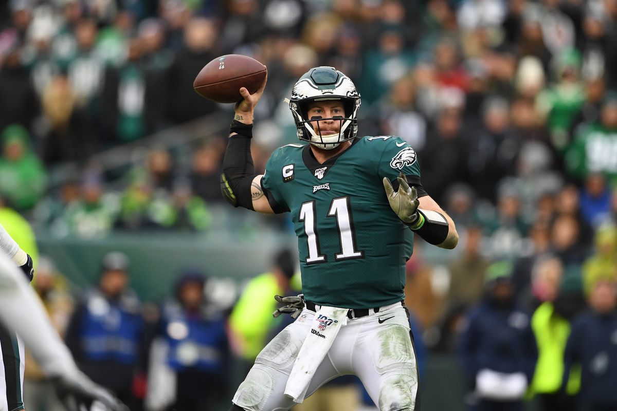 Philadelphia Eagles quarterback Carson Wentz passes in the fourth quarter against the Seattle Seahawks at Lincoln Financial Field.
