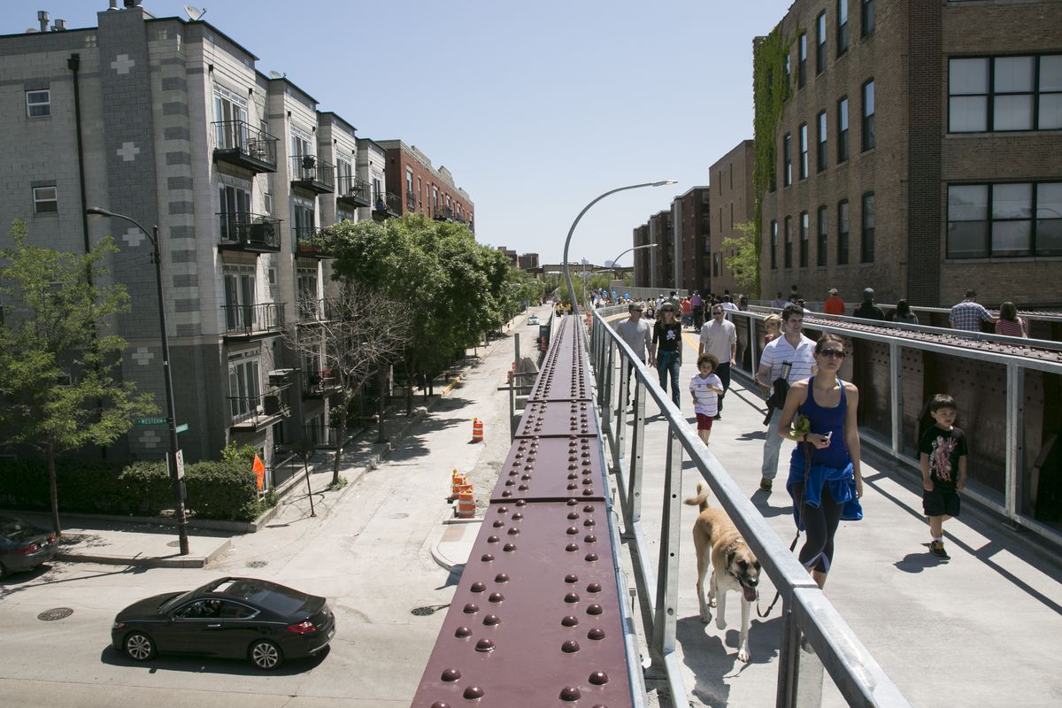 The 606, or Bloomingdale Trail, is a 2.7-mile trail and park, converted from an unused, elevated rail line between Ashland and Ridgeway avenues. It opened to the public in June 2015.
