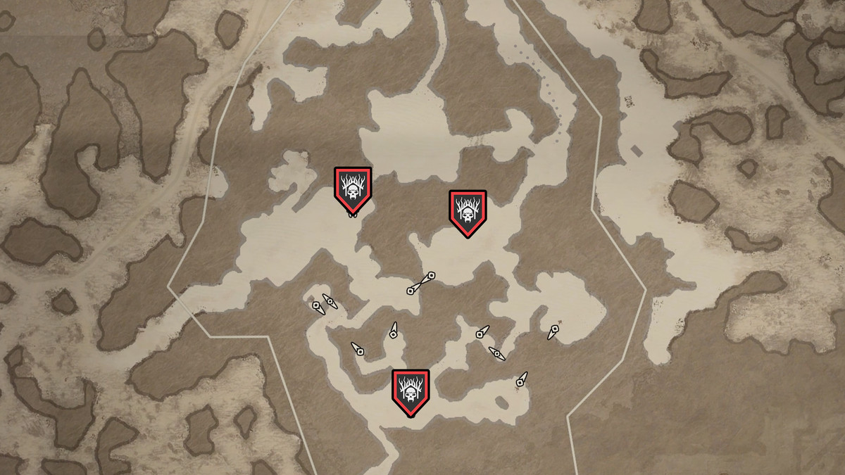 Diablo 4 map showing the Ruins of Qara-Yisu Infernal Spires locations