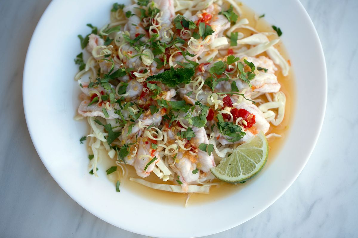 Shrimp ceviche with spicy chili lime fish sauce
