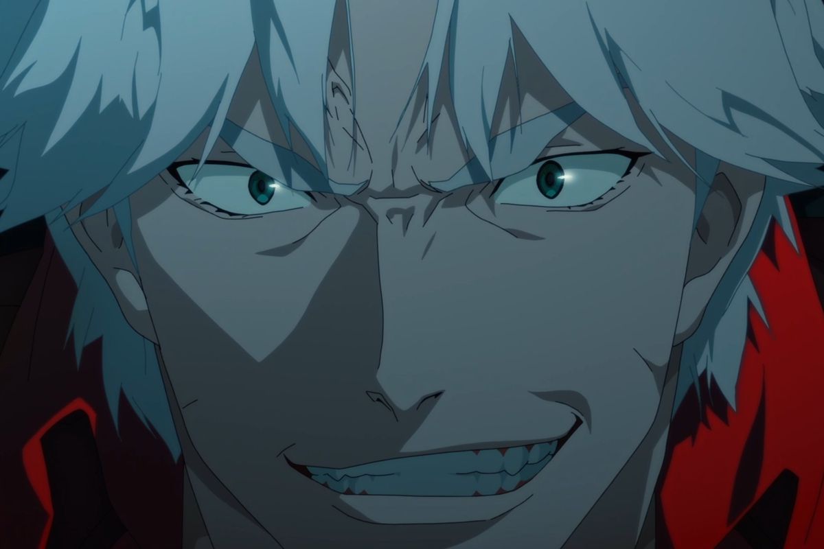 A close-up of Dante smiling from the upcoming Devil May Cry anime series.