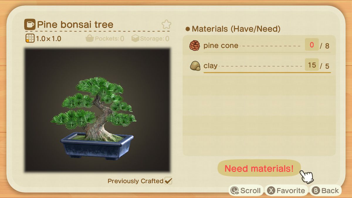 Crafting requirements for a Pine Bonsai Tree