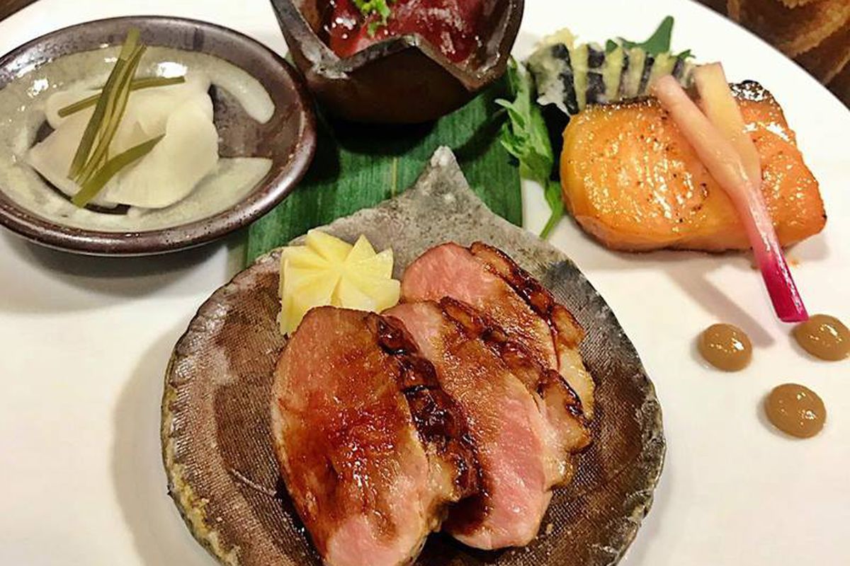 Tamari duck breast, fresh tuna with a ponzu reduction, and miso salmon with yuzu at Yonaka by Chef Ramir