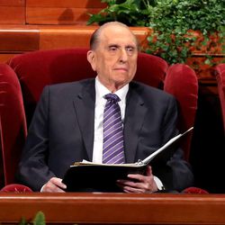 President Thomas S. Monson at the morning session of the 183rd Semiannual General Conference of the Church of Jesus Christ of Latter-day Saints Sunday, Oct. 6, 2013, in Salt Lake City.
