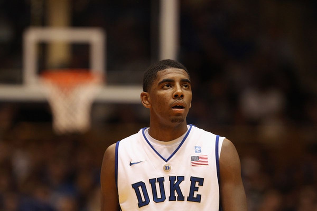 DURHAM NC - DECEMBER 01:  Kyrie Irving #1 of the Duke Blue Devils watches on during their game against the Michigan State Spartans at Cameron Indoor Stadium on December 1 2010 in Durham North Carolina.  (Photo by Streeter Lecka/Getty Images)