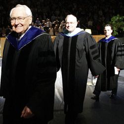 Elder L. Tom Perry of the Quorum of the Twelve Apostles of The Church of Jesus Christ of Latter-day Saints spoke to Brigham Young University students during the April 2013 Commencement ceremonies in Provo Thursday, April 25, 2013.