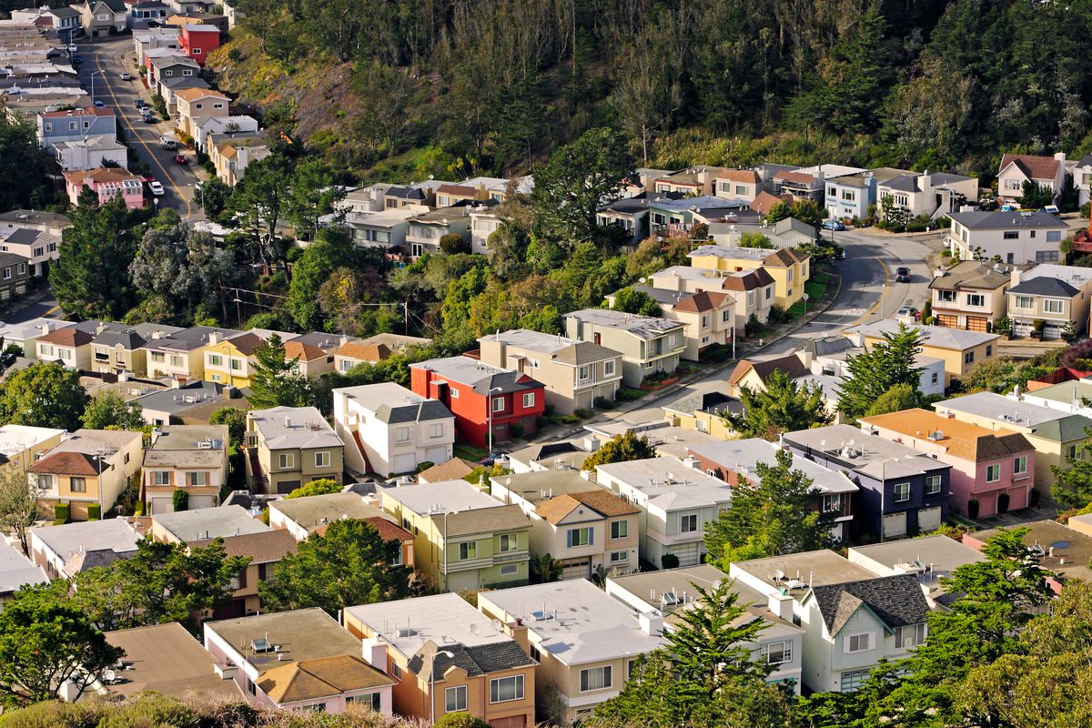 Rows of single-family homes as seen from above.