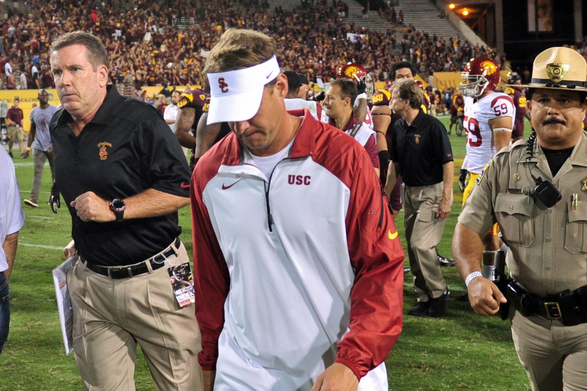 This is the last time we'll see Lane Kiffin in his trademark USC visor. 
