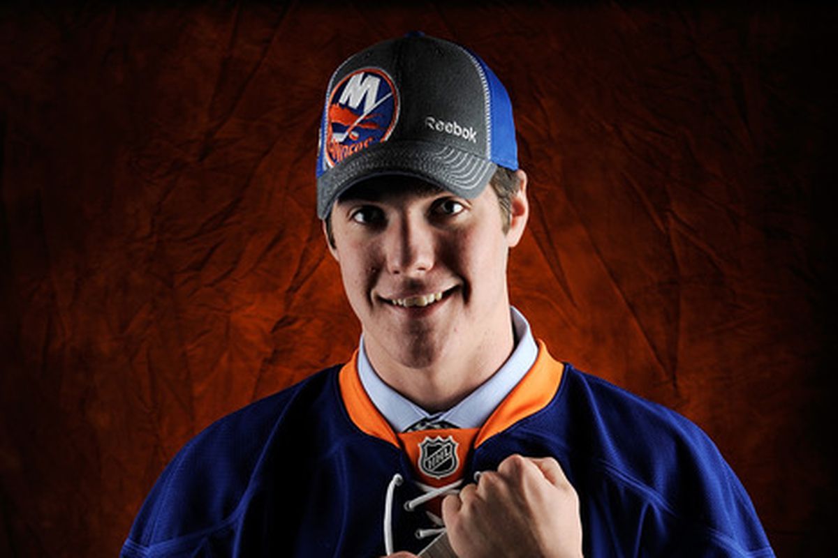 Doyle Somerby poses for a photo after being selected by the New York Islanders in the 2012 NHL Draft.