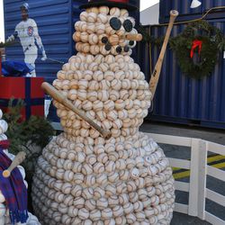 This is last year's baseball snowman. Some baseballs were missing, but have now been replaced