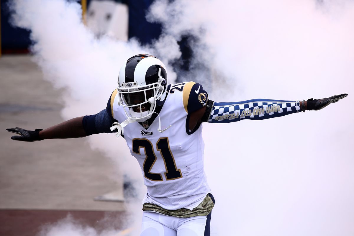 Los Angeles Rams CB Kayvon Webster enters the field prior to the game against the Houston Texans in Week 10 of the 2017 season
