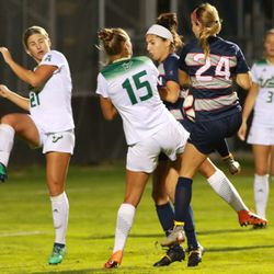 The USF Bulls take on the UConn Huskies in a women’s college soccer game at Morrone Stadium in Storrs, CT on September 27, 2018.