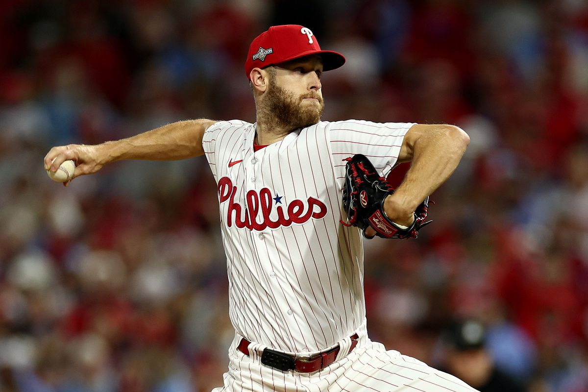 Zack Wheeler of the Philadelphia Phillies pitches in the first inning against the Arizona Diamondbacks during Game One of the Championship Series at Citizens Bank Park on October 16, 2023 in Philadelphia, Pennsylvania.