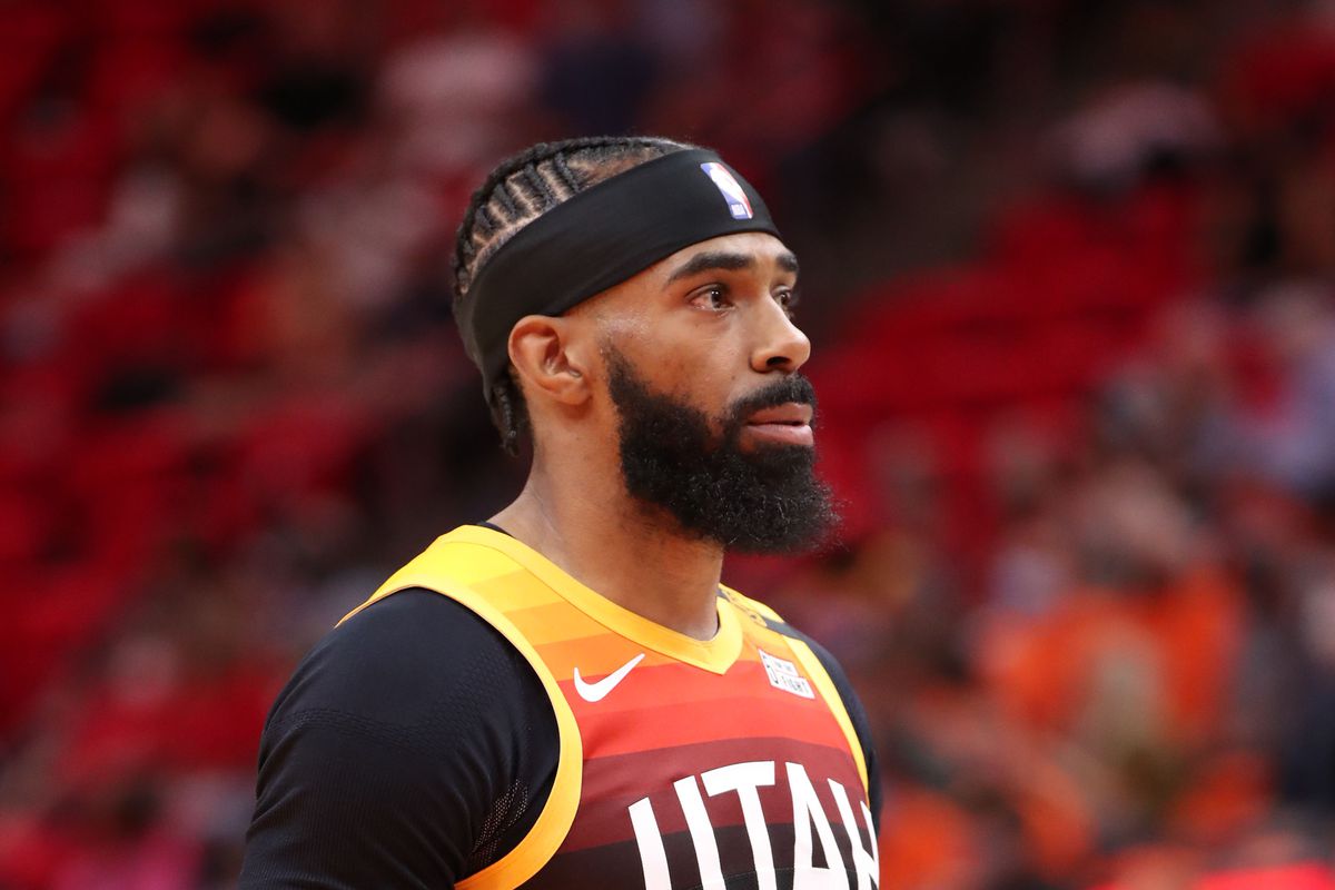Mike Conley of the Utah Jazz looks on during Round 1, Game 5 of the 2021 NBA Playoffs on June 2, 2021 at vivint.SmartHome Arena in Salt Lake City, Utah.&nbsp;