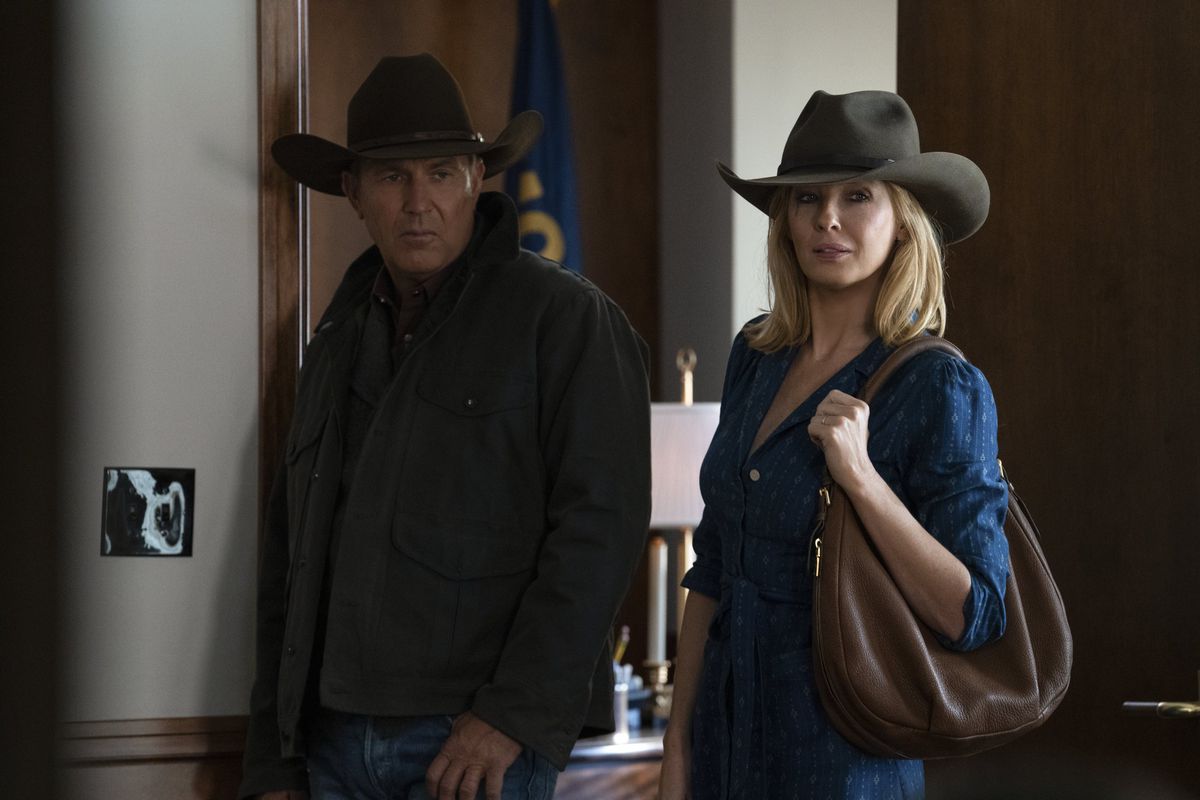 John and Beth look   astatine  idiosyncratic    conscionable  off-camera. They’re some  wearing precise  bully   cowboy hats.