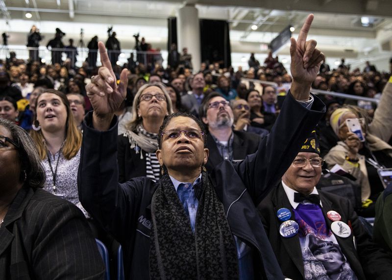 Thousands of people listen as Mayor Lori Lightfoot delivers her inaugural address at Wintrust Arena, Monday morning, May 20, 2019. | Ashlee Rezin/Sun-Times