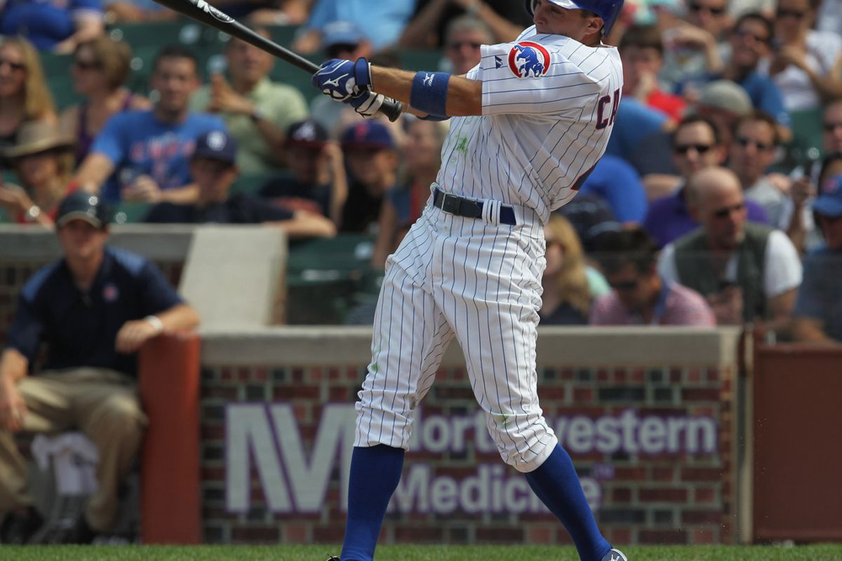 Because you can never have enough Tony Campana, here he is hitting a double in the 7th inning against the Cincinnati Reds at Wrigley Field Friday in Chicago, Illinois.The Cubs defeated the Reds 4-3. (Photo by Jonathan Daniel/Getty Images) 