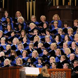 The Mormon Tabernacle Choir sings a song in the Conference Center in Salt Lake City during the afternoon session of the LDS Church’s 187th Annual General Conference on Sunday, April 2, 2017.