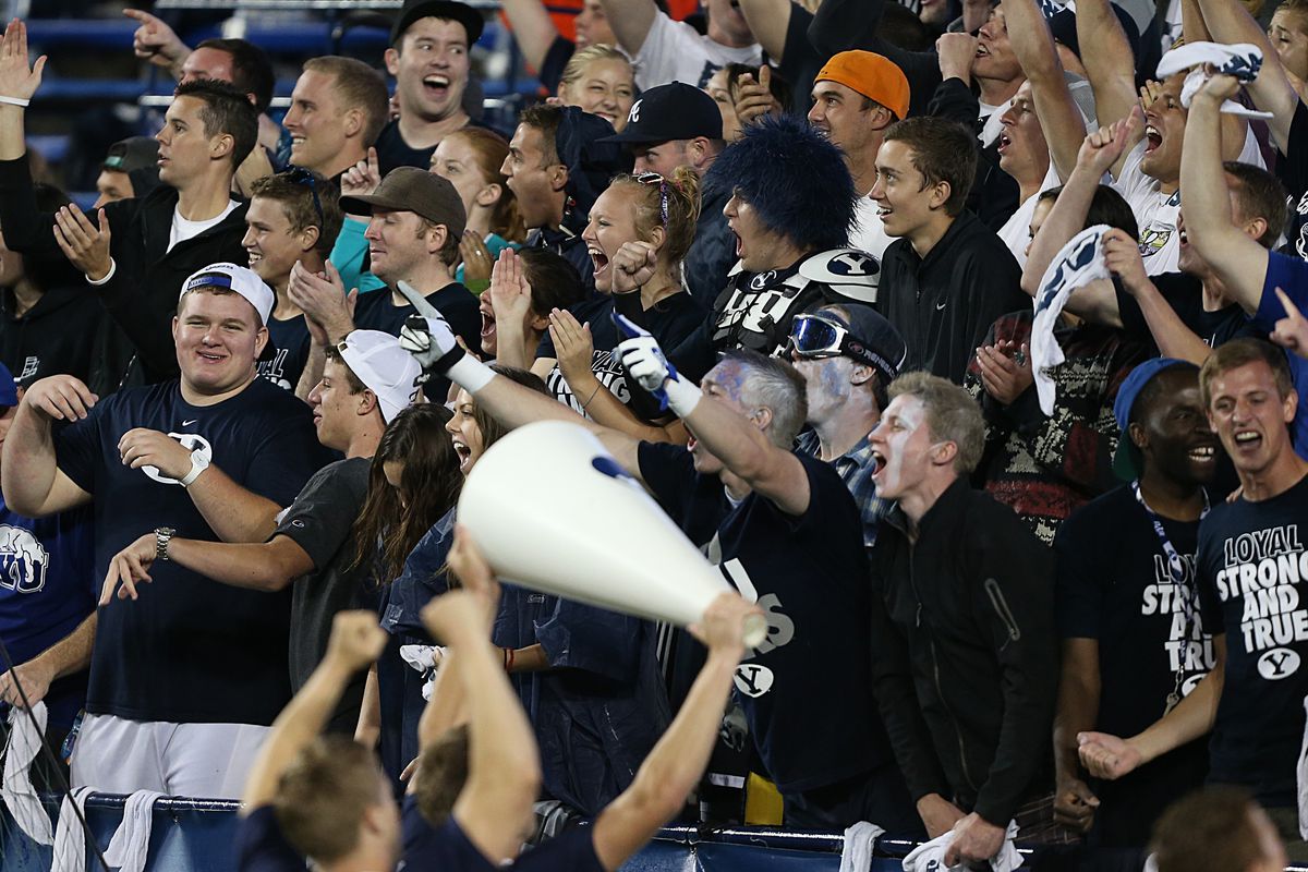 Fans cheer at a BYU game