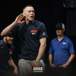 Colby Covington incites the crowd at the UFC 225 weigh-ins.