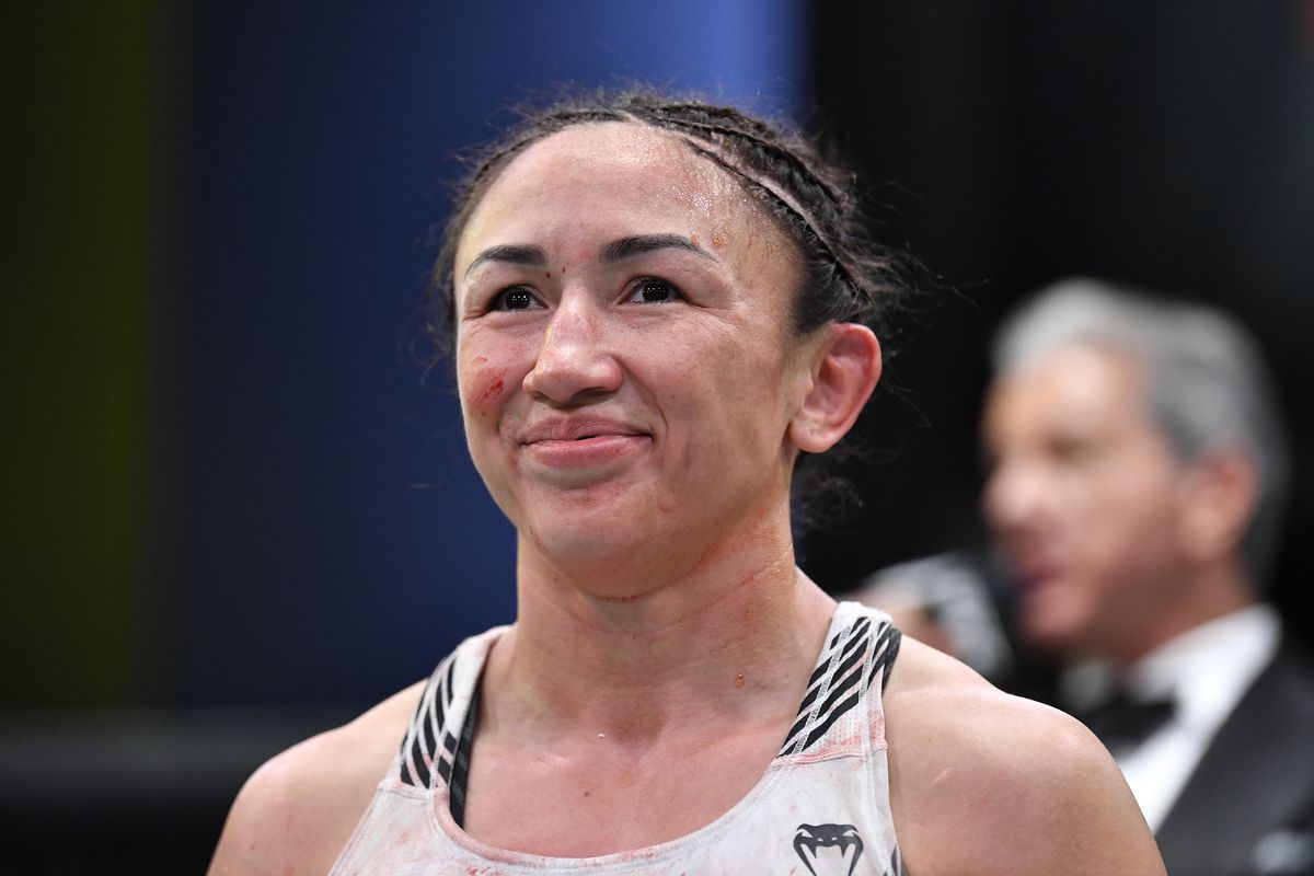 Carla Esparza reacts to her victory over Yan Xiaonan.