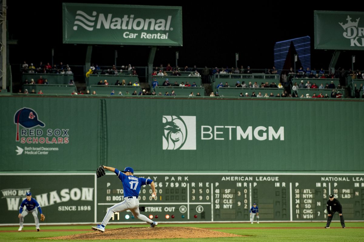 José Berríos of the Toronto Blue Jays delivers during the sixth inning of a game against the Toronto Blue Jays at Fenway Park on May 1, 2023 in Boston, Massachusetts.