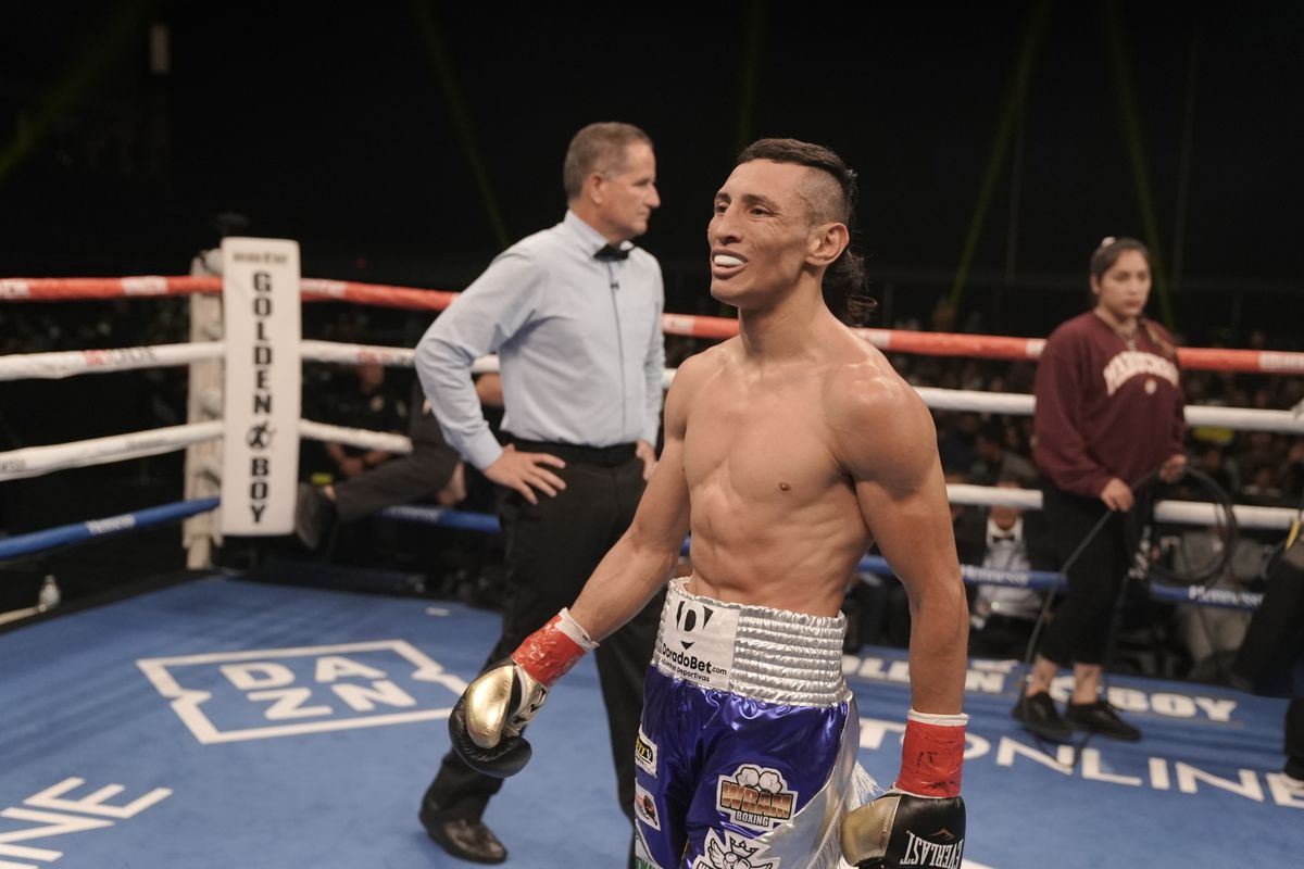 Felix Alvarado celebrates after defeating Israel Vazquez at The Ford Center at The Star on August 14, 2021 in Frisco, Texas.
