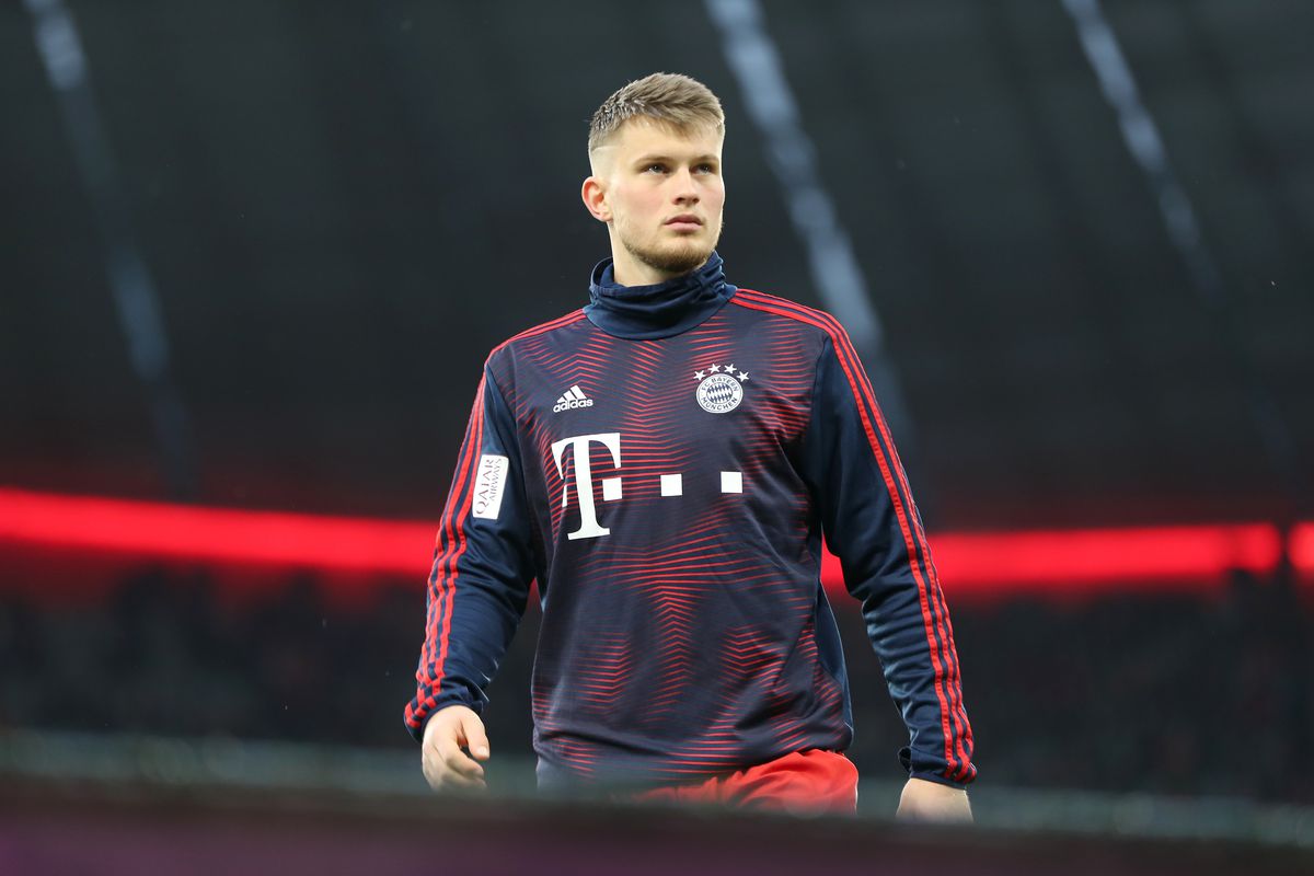 MUNICH, GERMANY - MARCH 17: Lars Lukas Mai of FC Bayern Muenchen leaves the pitch after the warm-up session ahead of the Bundesliga match between FC Bayern Muenchen and 1. FSV Mainz 05 at Allianz Arena on March 17, 2019 in Munich, Germany.