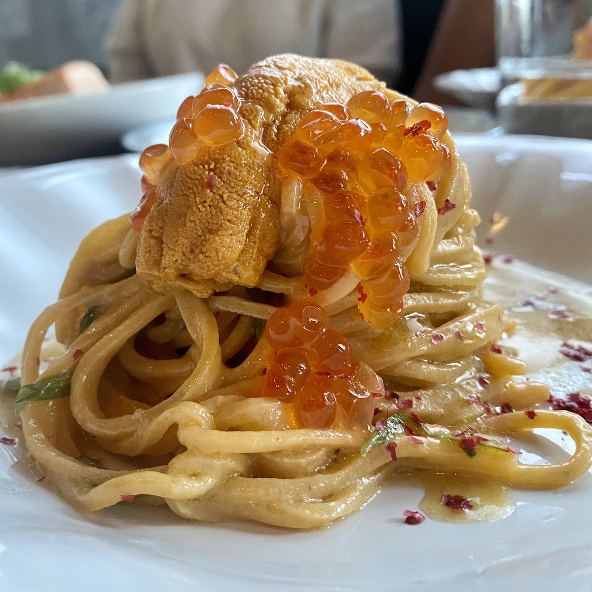 Pasta topped with caviar and uni at Sorella.