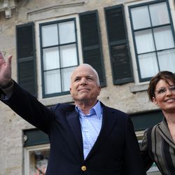 John McCain and Sarah Palin attend a campaign event in Cedarburg, Wisconsin.