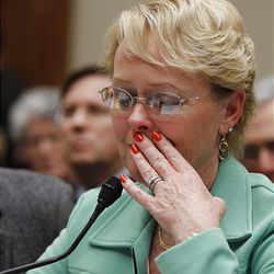 An emotional Rhonda Smith testifies on Capitol Hill in Washington Tuesday.