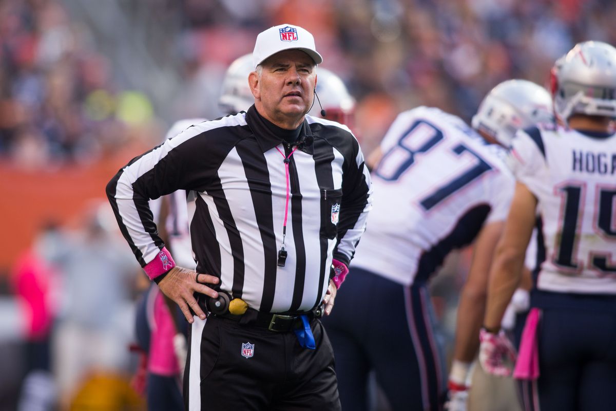NFL referee Bill Vinovich during the second quarter between the Cleveland Browns and the New England Patriots at FirstEnergy Stadium. The Patriots won 33-13. Mandatory Credit: Scott R. Galvin