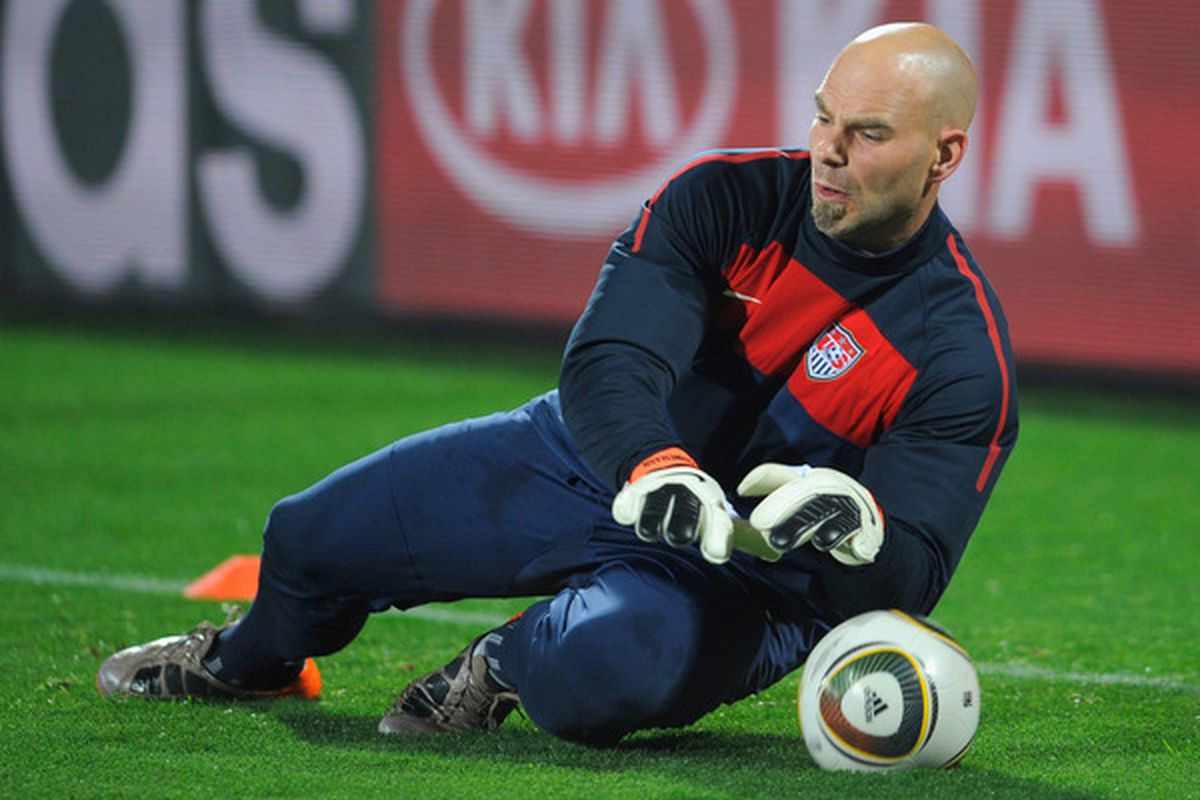RUSTENBURG, SOUTH AFRICA - JUNE 11: Marcus Hahnemann saves the ball during the USA training session at the Royal Bafokeng Stadium on June 11, 2010 in Rustenburg, South Africa.  (Photo by Michael Regan/Getty Images)