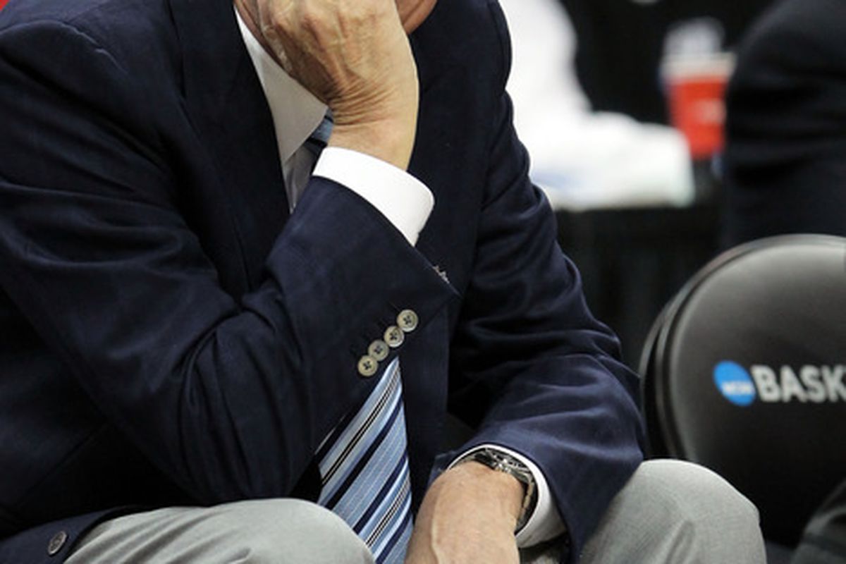 Syracuse head coach Jim Boeheim, assuming a classic Boeheimian pose. (Photo by Gregory Shamus/Getty Images)