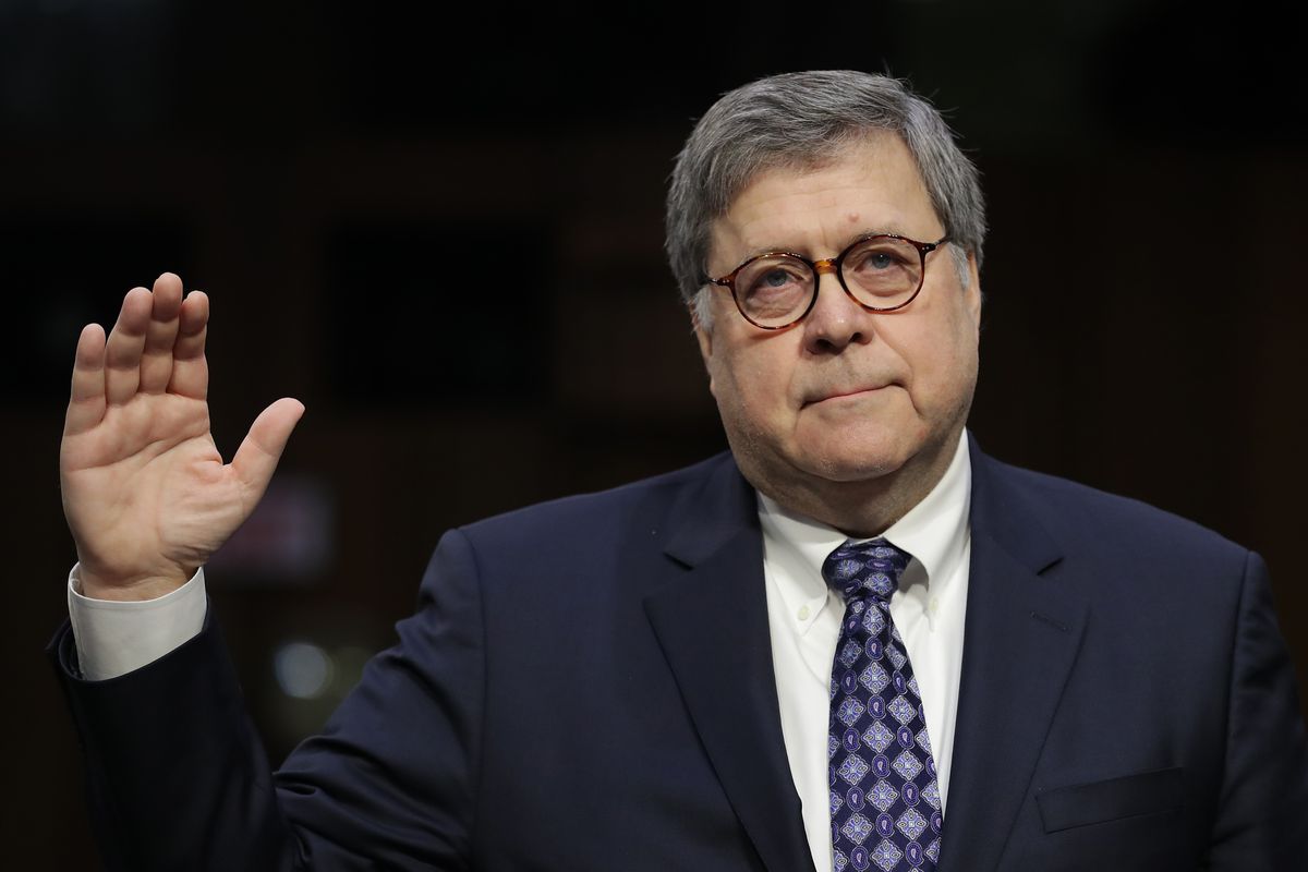 Attorney general nominee William Barr is sworn in to testify in front of the Senate Judiciary Committee on Tuesday.