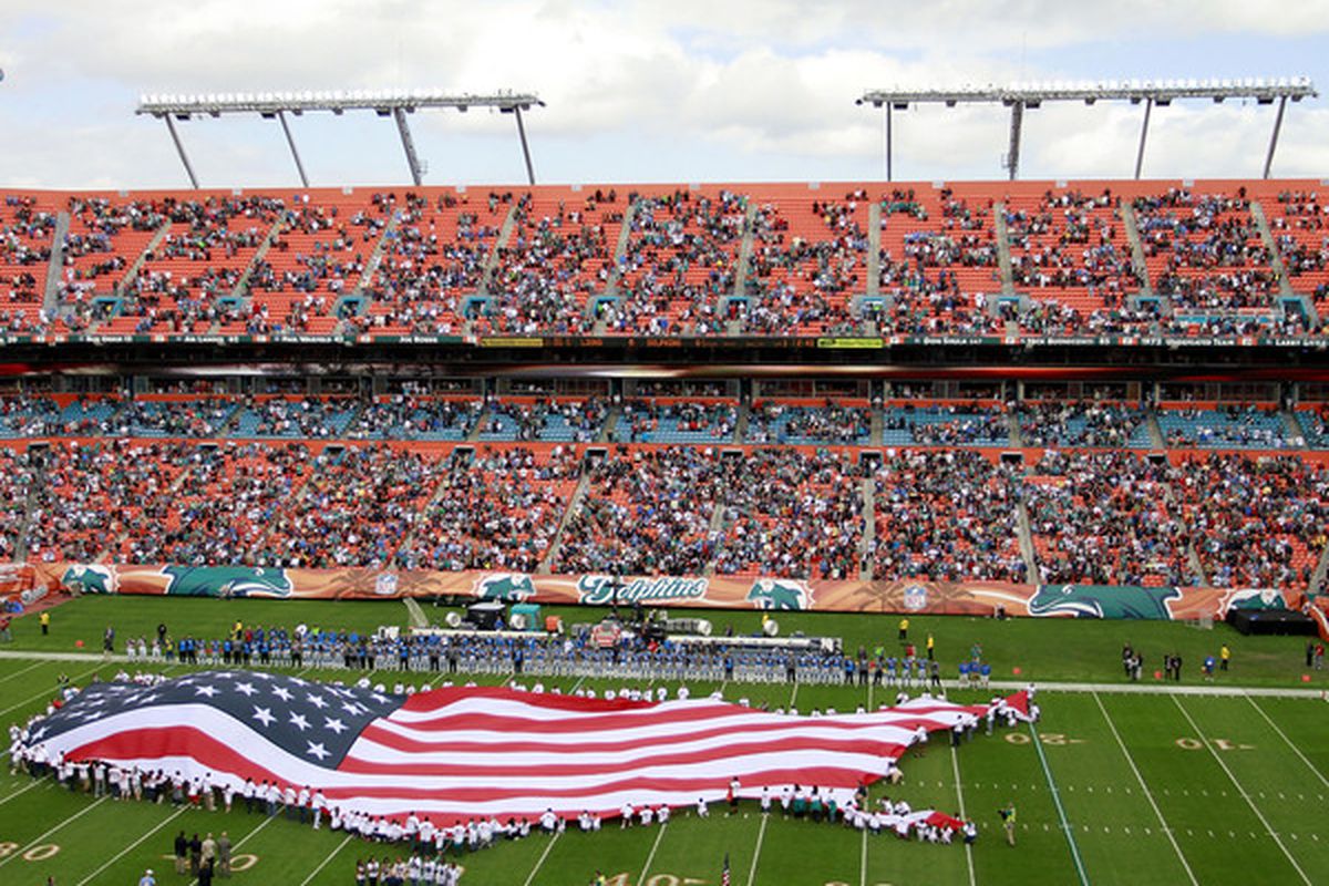 MIAMI - DECEMBER 26:  Fans attend the Miami Dolphins against the Detroit Lions at Sun Life Stadium on December 26 2010 in Miami Florida. The Lions defeated the Dolphins 34-27.  (Photo by Marc Serota/Getty Images)