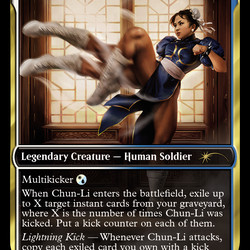 Final card, with mechanics, for the Magic: The Gathering Street Fighter crossover set.