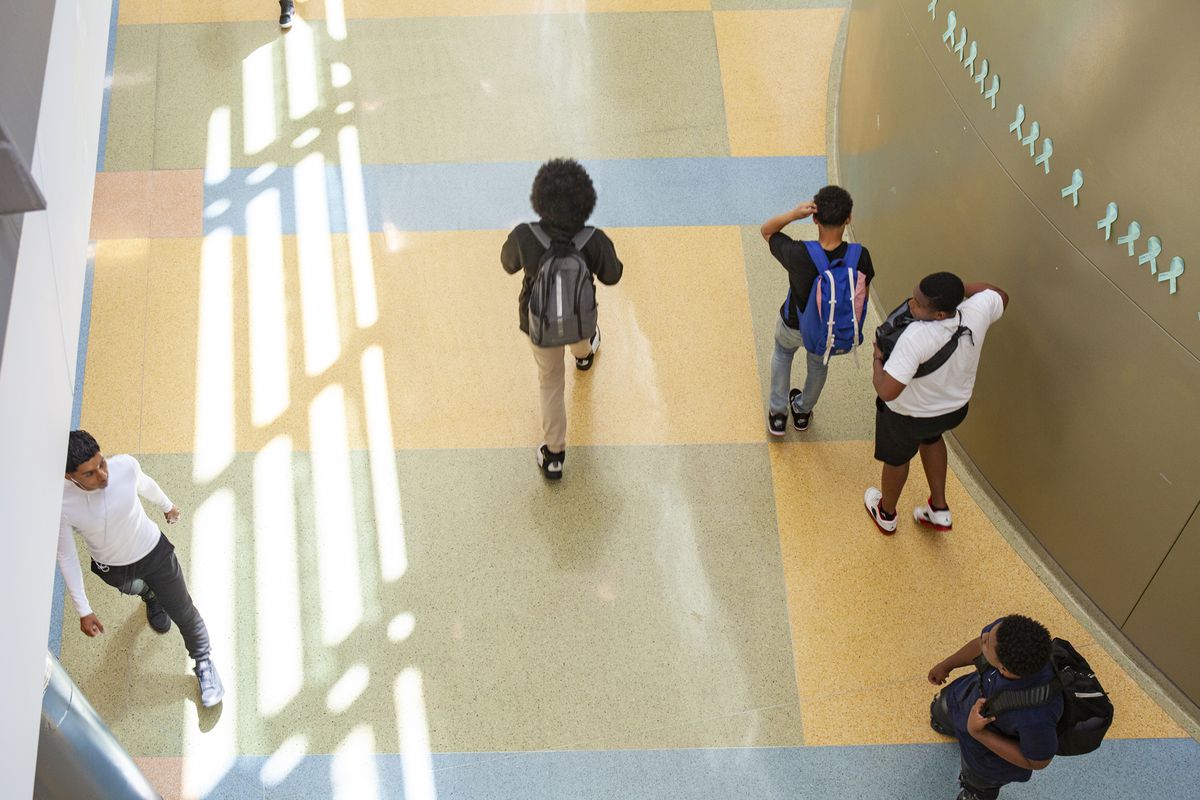 Students in the hallways at North-Grand High School in Chicago. Photo by Stacey Rupolo/Chalkbeat; Taken May, 2019