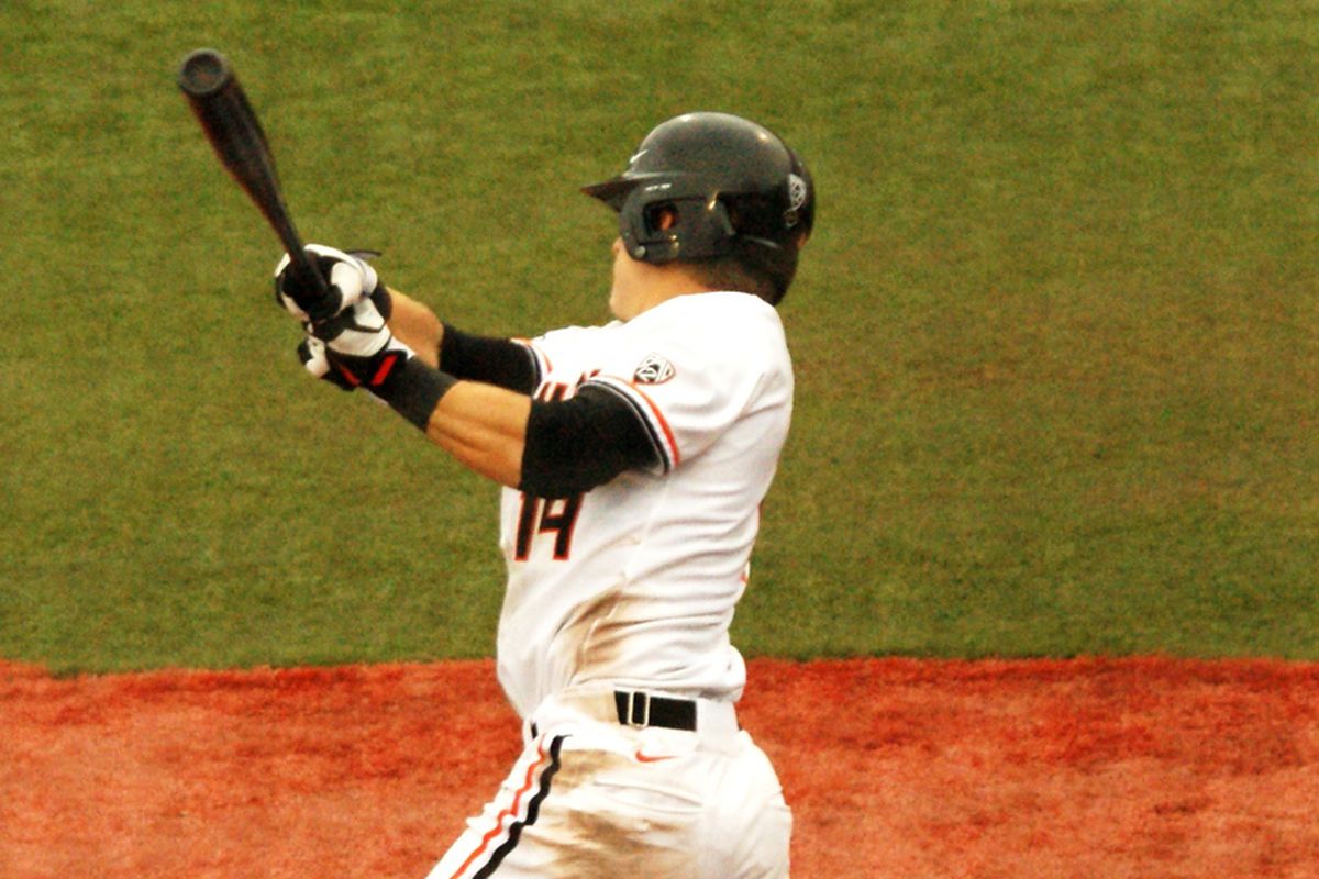 Andy Peterson had 4 hits against Oregon Saturday, driving in 2 runs and scoring 2 more. Another day like that will be a big help in the Beavers' quest to win the series today.