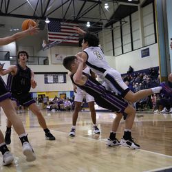 Skyline and Lehi play at Utah High School 5A in the first round of Skyline competitions in Salt Lake City on Wednesday, February 23, 2022.  Skyline won 60-54 in overtime.