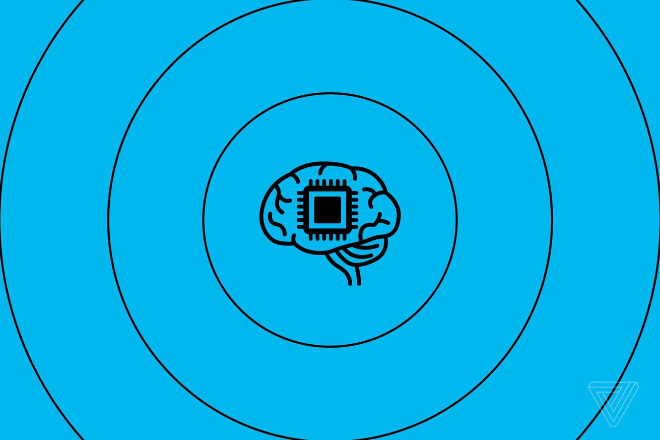 An illustration of a cartoon brain with a computer chip imposed on top.