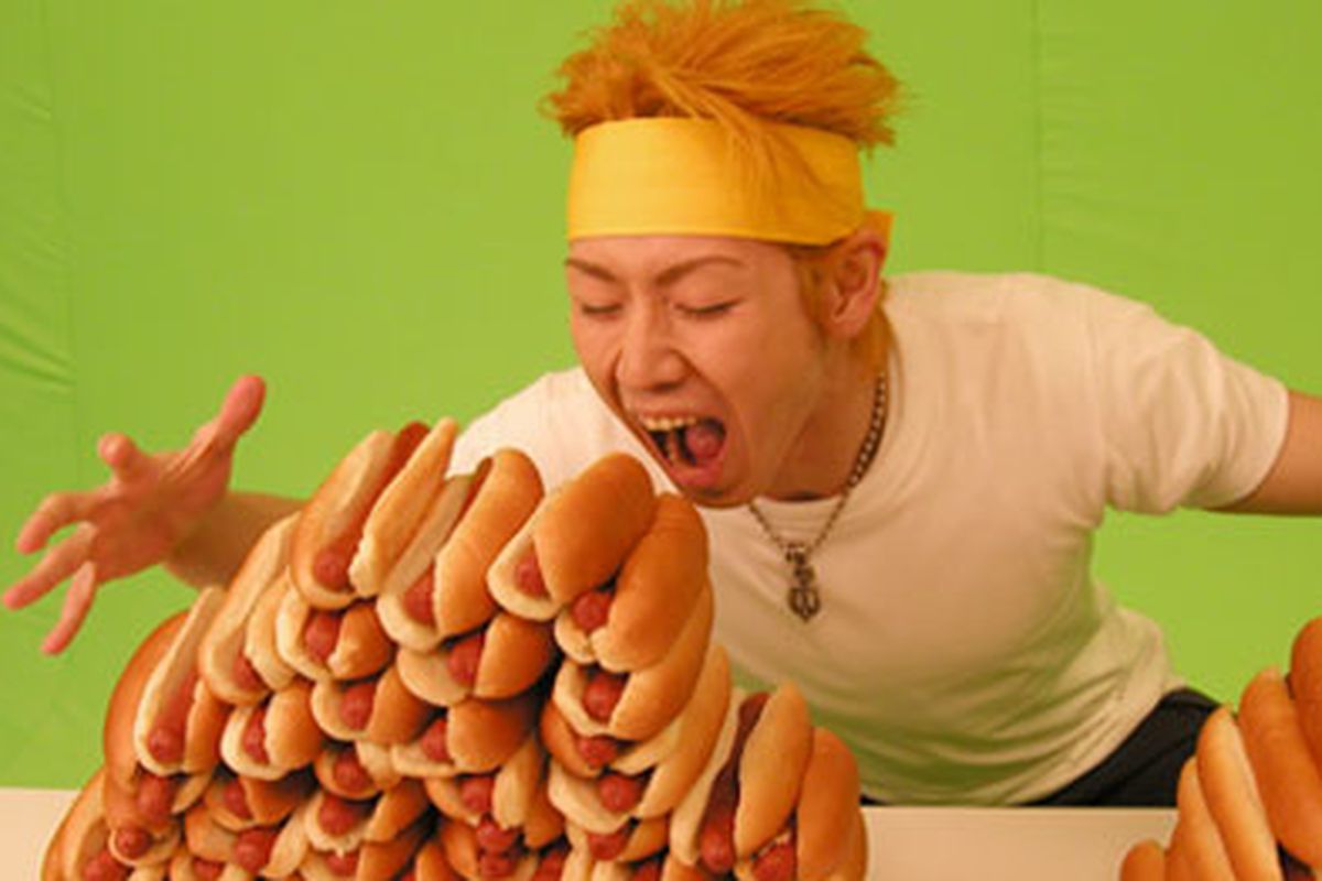 Image of Takeru Kobayashi  courtesy <a href="&lt;span%20class=" credit>Image of Brunch Box courtesy </a><a href="http://loyalkng.com/2009/07/22/takeru-kobayashi-giant-bear-eating-hot-dogs-television-eye-candy-ftw/">Loyal KNG</a>