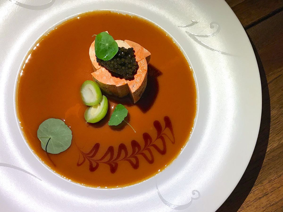Monkfish liver in sauce with caviar