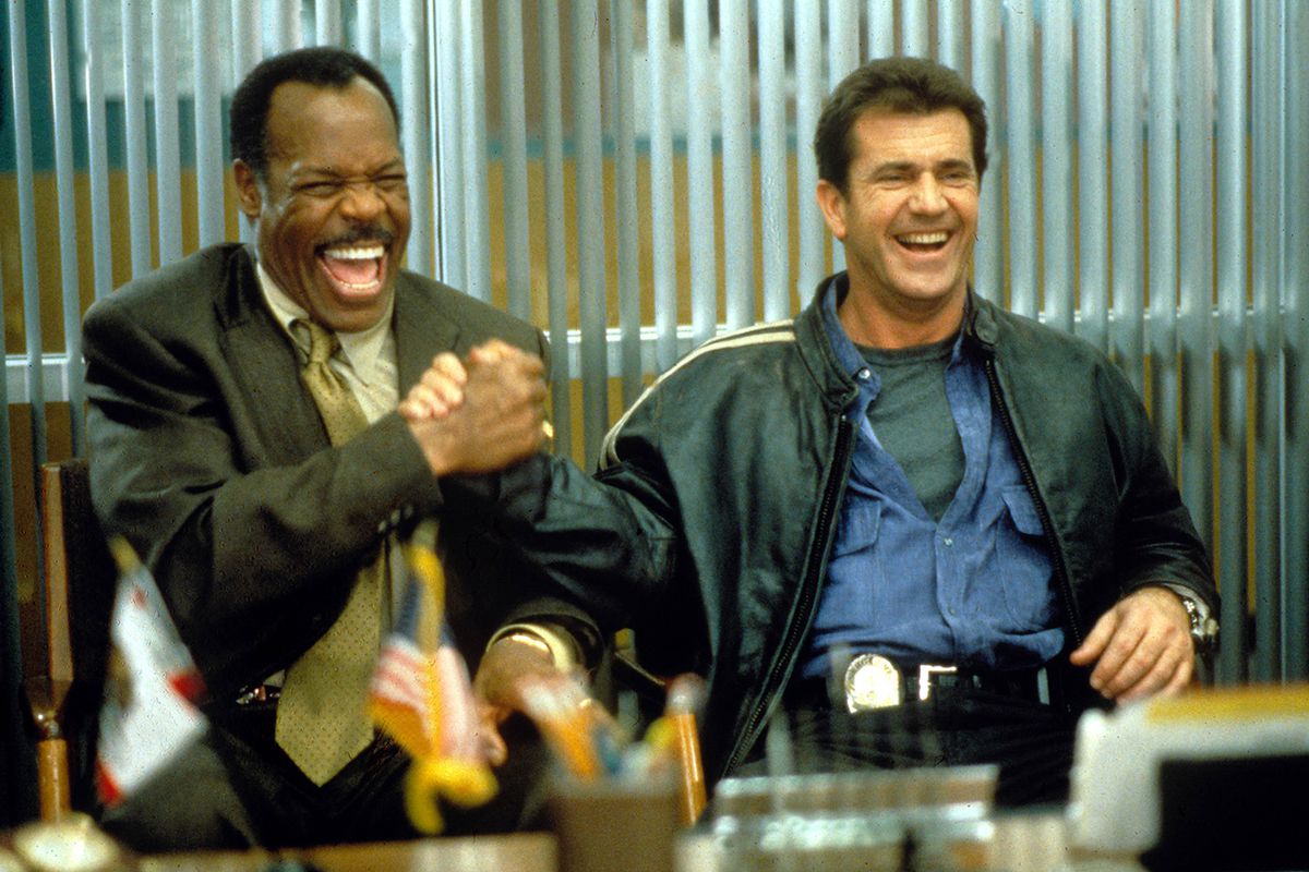 Detective Martin Riggs (Mel Gibson, right) with LAPD veteran Roger Murtaugh (Danny Glover, left) in the 1987 movie “Lethal Weapon.”&nbsp;