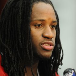 Kansas City Chiefs wide receiver Junior Himingway (88) speaks to media after the rookie mini camp at the University of Kansas Hospital Training Complex.