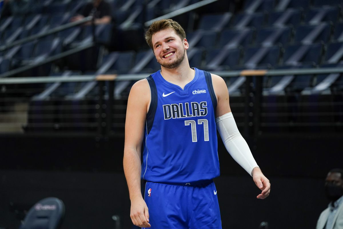 Luka Doncic of the Dallas Mavericks smiles during the game against the Minnesota Timberwolves on May 16, 2021 at Target Center in Minneapolis, Minnesota.&nbsp;