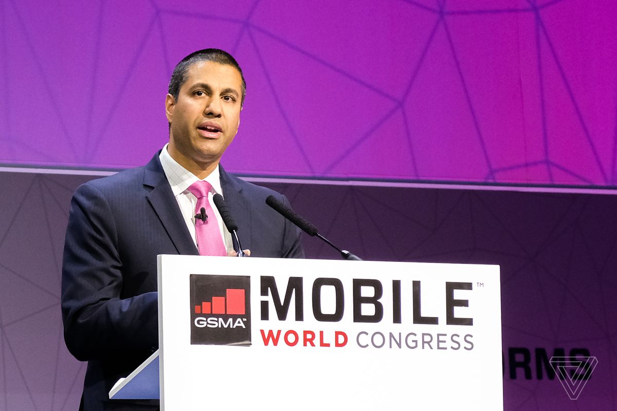 FCC Chairman Ajit Pai speaks at Mobile World Congress 2017 in Barcelona, Spain.