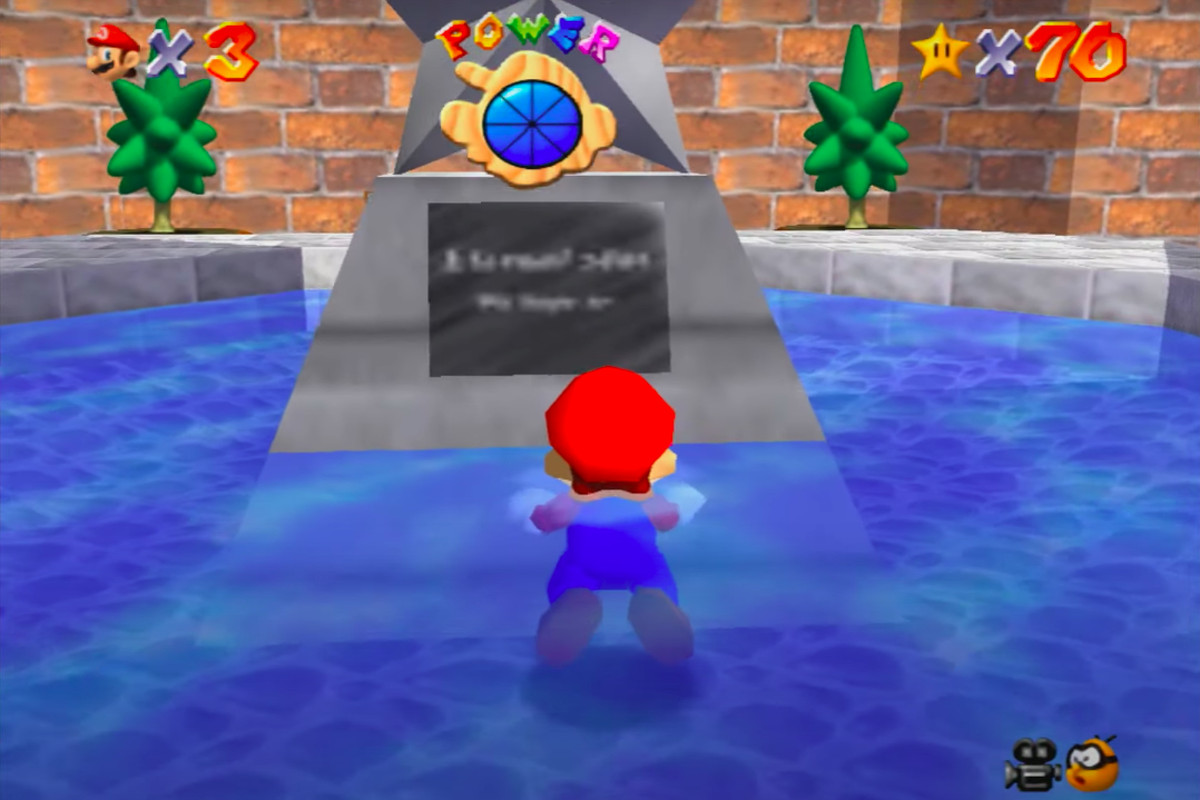 The courtyard plaque in Super Mario 64.